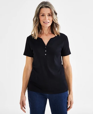 Style & Co Petite Cotton Henley Short-Sleeve T-Shirt, Created for Macy's