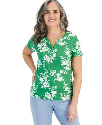 Style & Co Women's Short-Sleeve Printed Henley Top, Created for Macy's