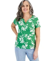 Style & Co Women's Short-Sleeve Printed Henley Top, Created for Macy's