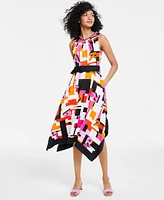 Karl Lagerfeld Paris Women's Logo-Print Belted Midi Dress