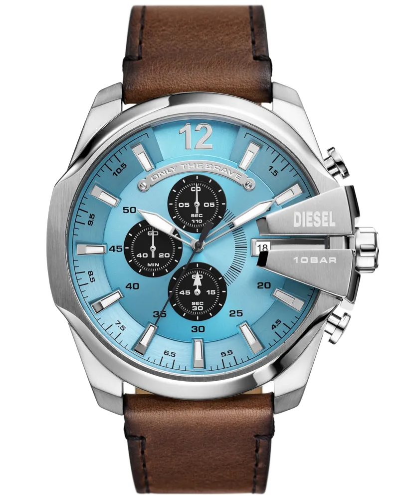 Diesel Men's Mega Chief Chronograph Brown Leather Watch 51mm