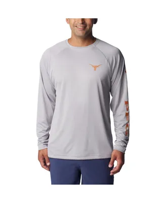Men's Columbia Gray Texas Longhorns Terminal Tackle Omni-Shade Raglan Long Sleeve T-shirt