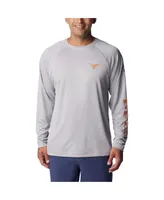 Men's Columbia Gray Texas Longhorns Terminal Tackle Omni-Shade Raglan Long Sleeve T-shirt
