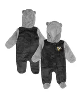 Newborn and Infant Boys Girls Black Pittsburgh Penguins Game Nap Teddy Fleece Bunting Full-Zip Sleeper