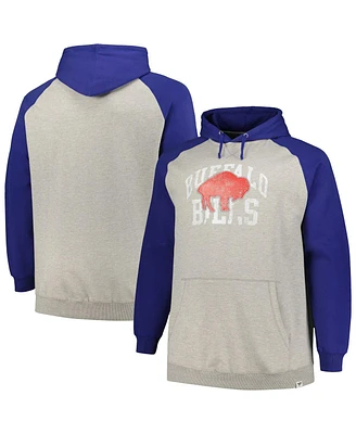 Men's Profile Heather Gray, Royal Distressed Buffalo Bills Big and Tall Favorite Arch Throwback Raglan Pullover Hoodie