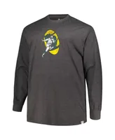 Men's Profile Heather Charcoal Distressed Green Bay Packers Big and Tall Throwback Long Sleeve T-shirt