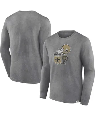 Men's Fanatics Heather Charcoal Distressed New Orleans Saints Washed Primary Long Sleeve T-shirt