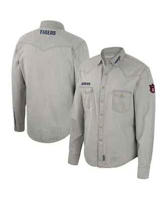 Men's Colosseum x Wrangler Gray Auburn Tigers Cowboy Cut Western Full-Snap Long Sleeve Shirt