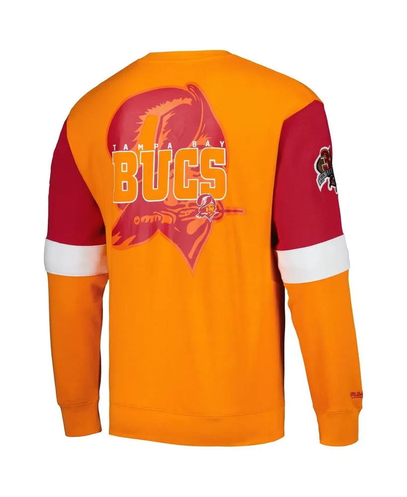 Men's Mitchell & Ness Orange Tampa Bay Buccaneers Gridiron Classics Allover 3.0 Pullover Sweatshirt