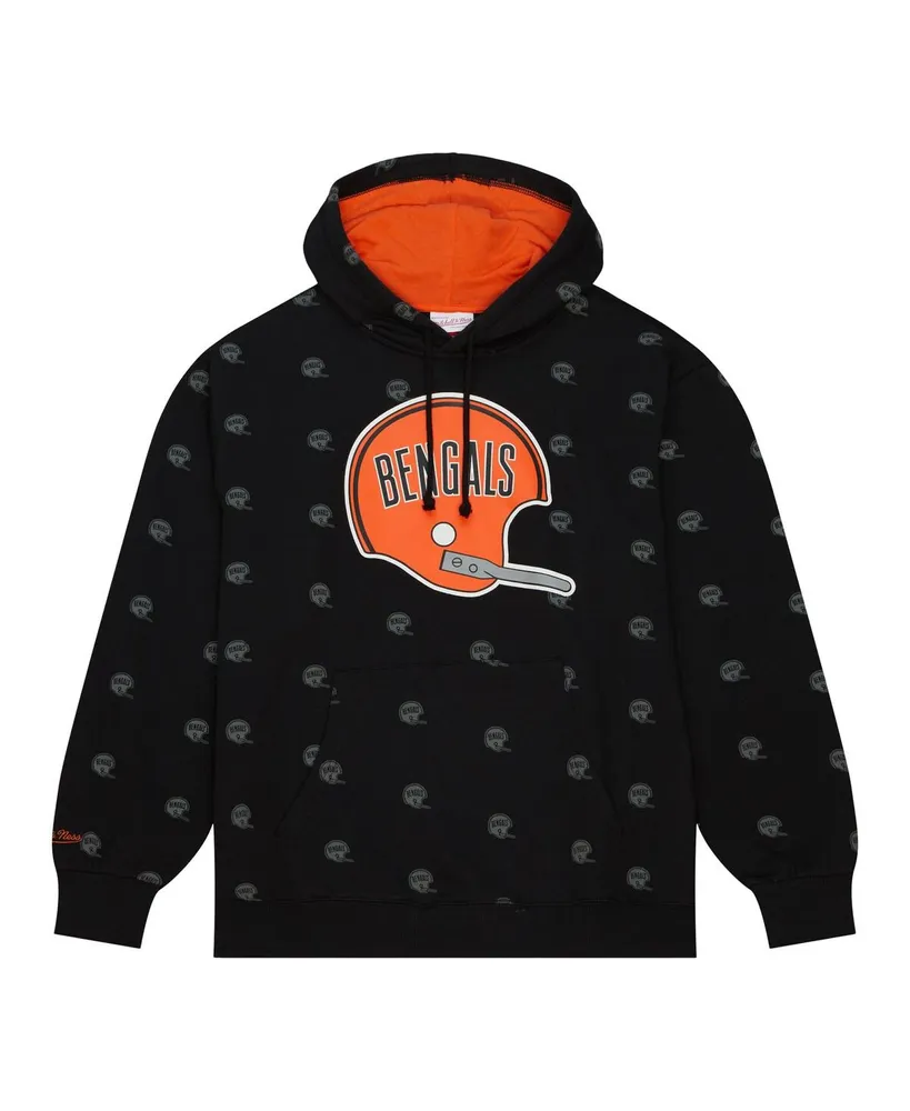 Men's Mitchell & Ness Black Cincinnati Bengals Allover Print Fleece Pullover Hoodie