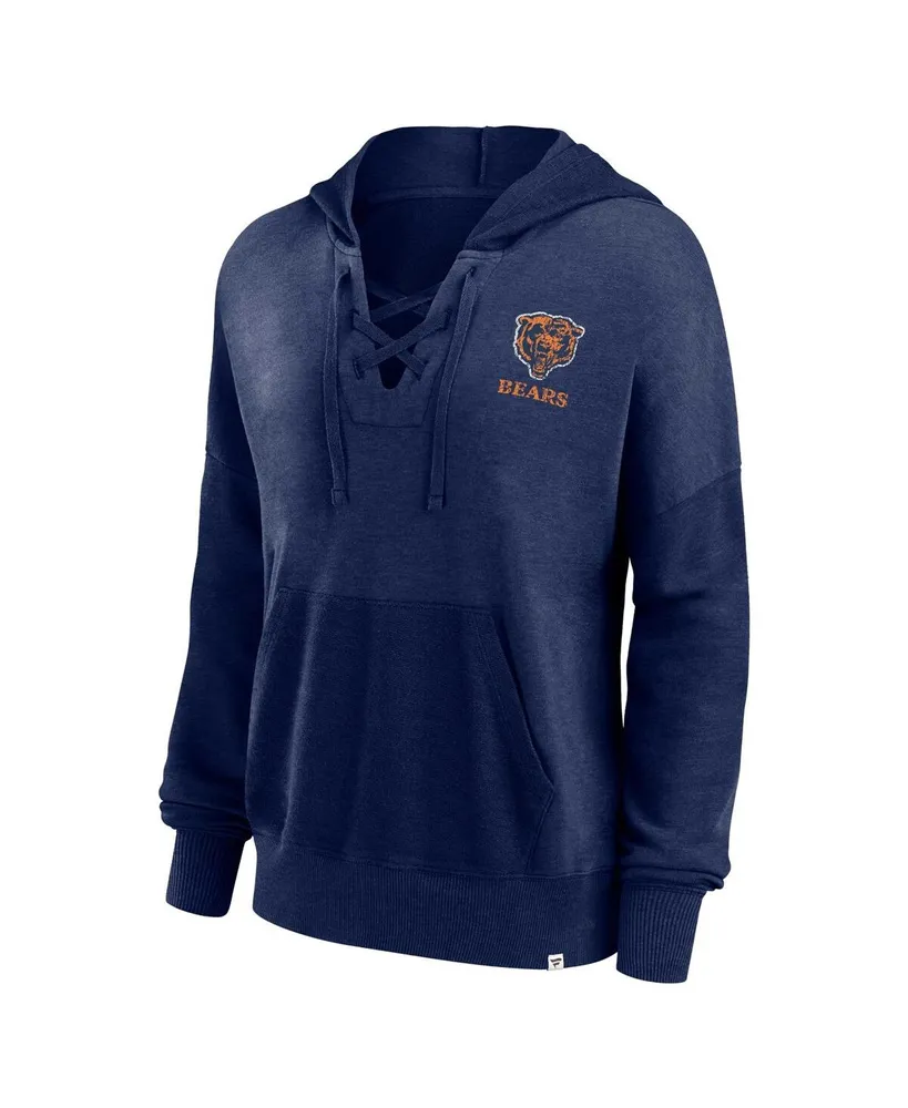 Women's Fanatics Navy Distressed Chicago Bears Heritage Snow Wash French Terry Lace-Up Pullover Hoodie