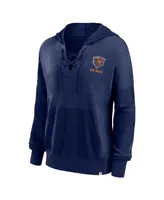 Women's Fanatics Navy Distressed Chicago Bears Heritage Snow Wash French Terry Lace-Up Pullover Hoodie