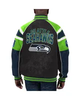 Men's G-iii Sports by Carl Banks Black Seattle Seahawks Faux Suede Raglan Full-Zip Varsity Jacket