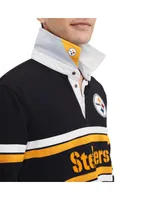 Men's Tommy Hilfiger Black Pittsburgh Steelers Cory Varsity Rugby Long Sleeve T-shirt