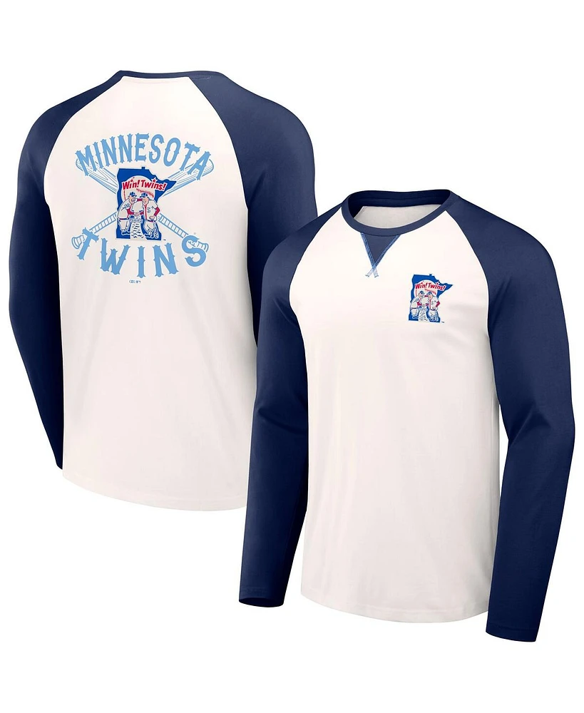 Men's Darius Rucker Collection by Fanatics White, Navy Distressed Minnesota Twins Team Color Raglan T-shirt