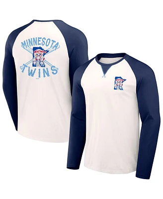 Men's Darius Rucker Collection by Fanatics White, Navy Distressed Minnesota Twins Team Color Raglan T-shirt
