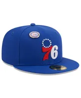 Men's New Era Royal Philadelphia 76ers Chain stitch Logo Pin 59FIFTY Fitted Hat