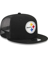 Youth Boys and Girls New Era Black Pittsburgh Steelers Main Trucker 9FIFTY Snapback Hat