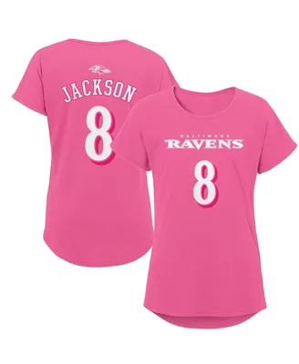 Big Girls Lamar Jackson Pink Baltimore Ravens Player Name and Number T-shirt