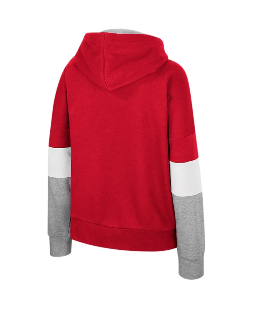 Women's Colosseum Red Wisconsin Badgers Oversized Colorblock Pullover Hoodie