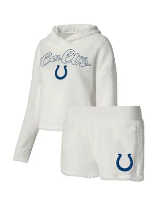 Women's Concepts Sport White Indianapolis Colts Fluffy Pullover Sweatshirt and Shorts Sleep Set