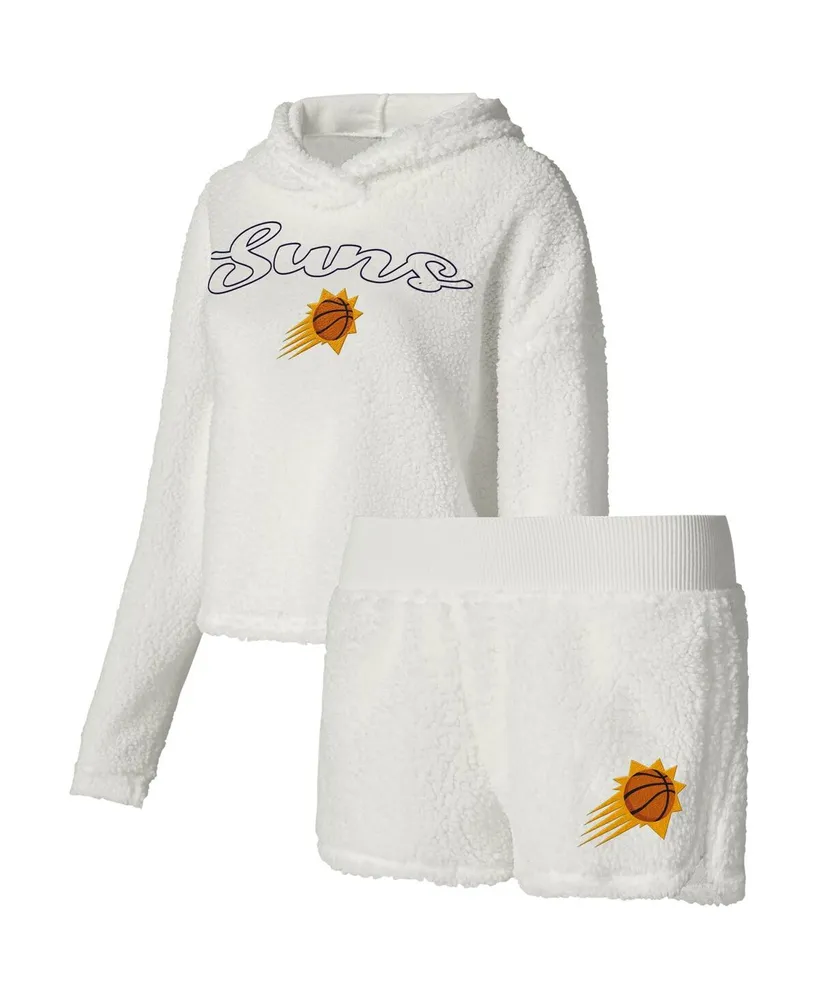 Women's College Concepts Cream Phoenix Suns Fluffy Long Sleeve Hoodie T-shirt and Shorts Sleep Set