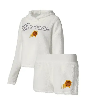 Women's College Concepts Cream Phoenix Suns Fluffy Long Sleeve Hoodie T-shirt and Shorts Sleep Set