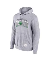 Men's Mitchell & Ness Heather Gray Distressed Philadelphia Eagles Pocket Passer Pullover Hoodie