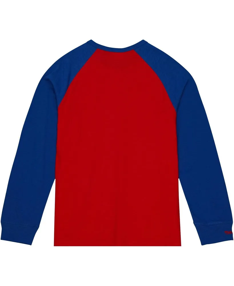 Men's Mitchell & Ness Red Kansas Jayhawks Legendary Slub Raglan Long Sleeve T-shirt