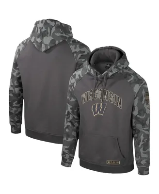 Men's Colosseum Charcoal Wisconsin Badgers Oht Military-Inspired Appreciation Camo Raglan Pullover Hoodie