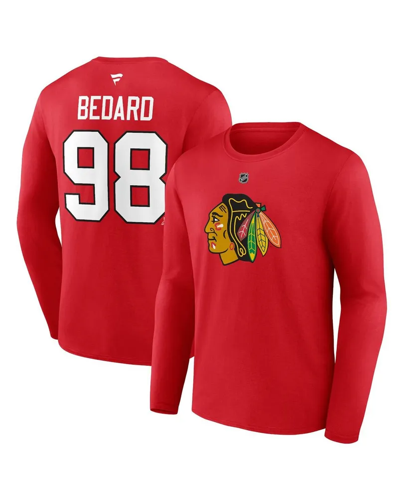 Men's Fanatics Connor Bedard Red Chicago Blackhawks Authentic Stack Name and Number Long Sleeve T-shirt