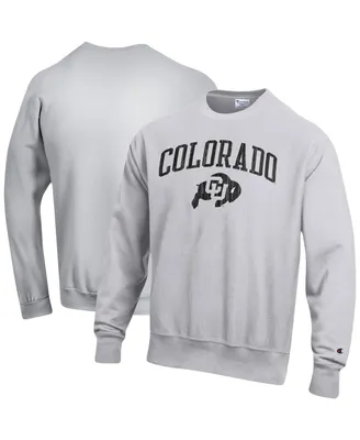 Men's Champion Silver Distressed Colorado Buffaloes Arch Over Logo Reverse Weave Pullover Sweatshirt