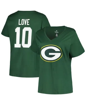 Women's Fanatics Jordan Love Green Green Bay Packers Plus Size Player Name and Number V-Neck T-shirt