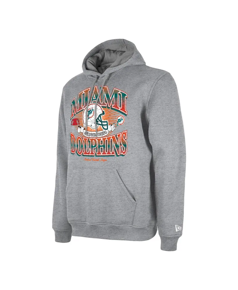 Men's New Era Heather Gray Distressed Miami Dolphins Retro Pullover Hoodie