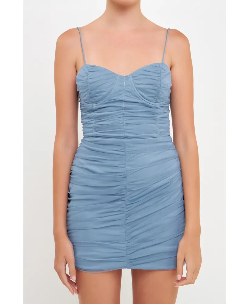  Sexy Tulle Corset Ruched Bodycon Dress Mesh Strapless