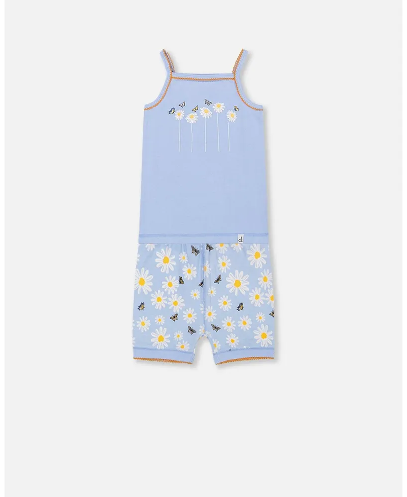 Baby Girl Organic Cotton Two Piece Pajama Set Baby Blue Printed Daisies