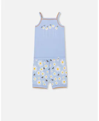 Baby Girl Organic Cotton Two Piece Pajama Set Baby Blue Printed Daisies