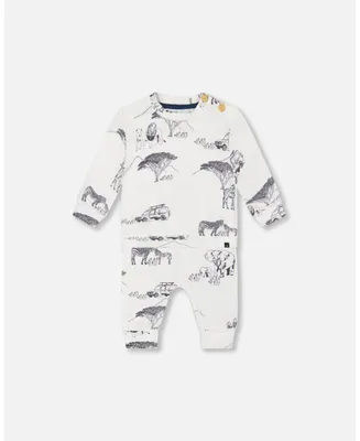 Baby Boy Organic Cotton Printed Top And Evolutive Pant Set White With Printed Jungle - Infant