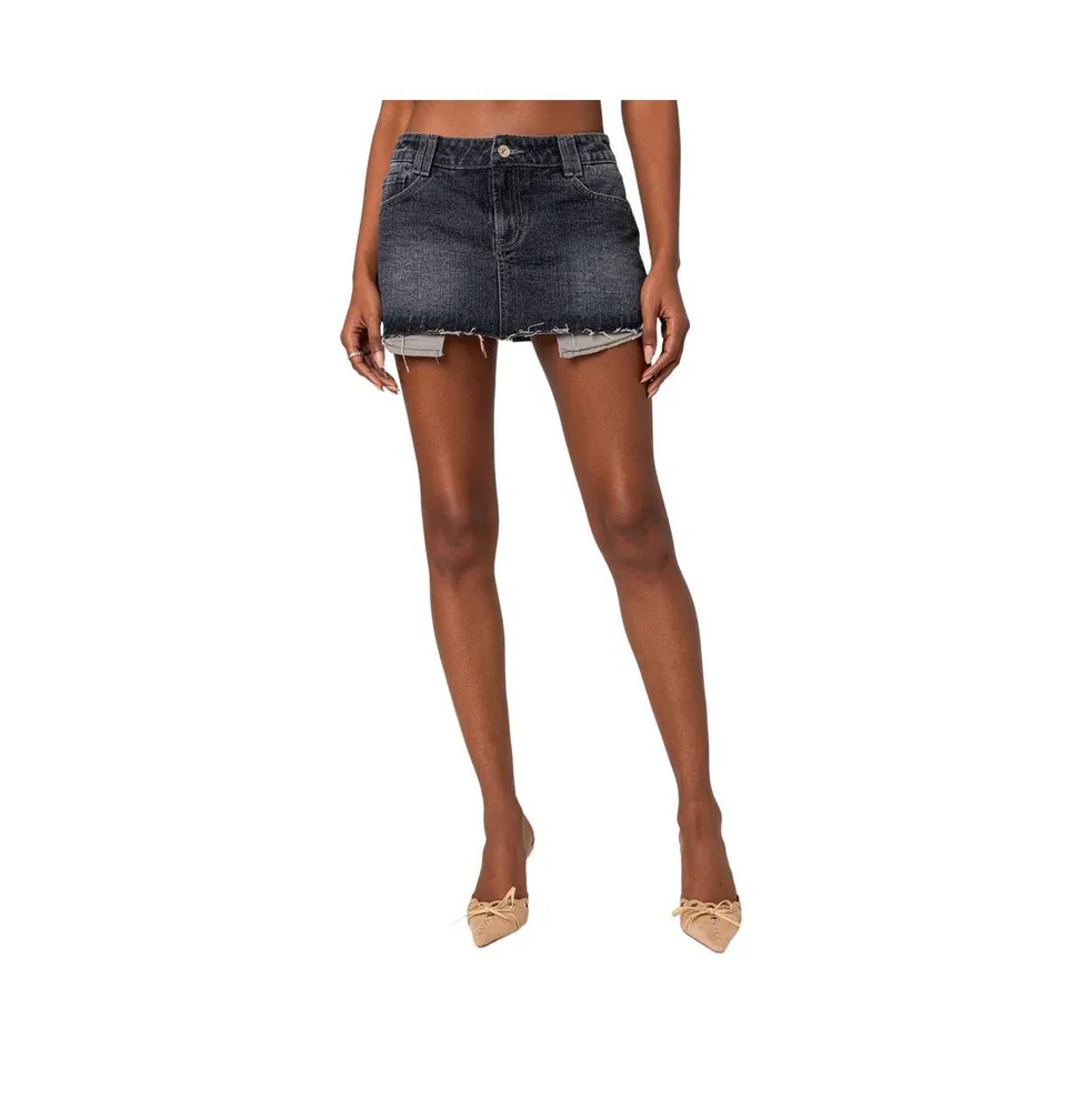 Women's Washed denim mini skirt - Dark