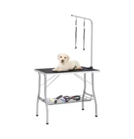 Adjustable Dog Grooming Table with 2 Loops and Basket