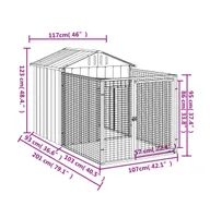 Dog House with Run Anthracite 46.1"x79.1"x48.4" Galvanized Steel