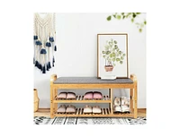 3-Tier Bamboo Shoe Rack Bench with Cushion-Natural