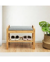 Shoe Rack Bench Bamboo with Storage Shelf -Natural