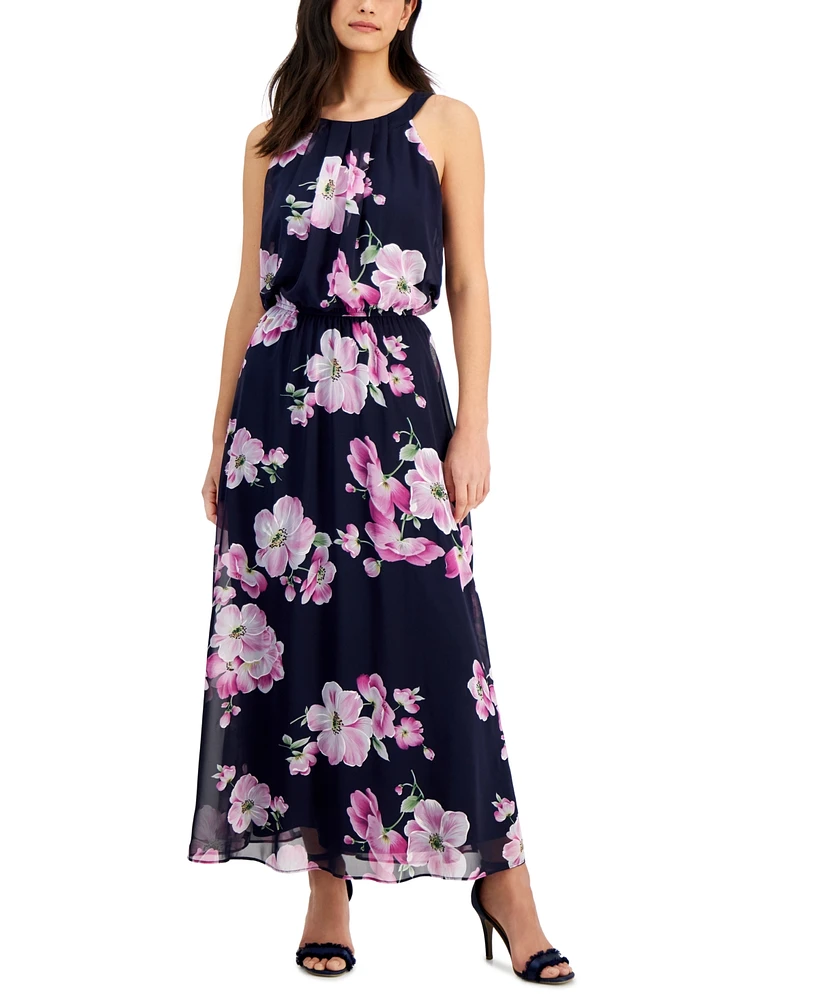 Robbie Bee Petite Halter Floral Print Sleeveless Maxi Dress