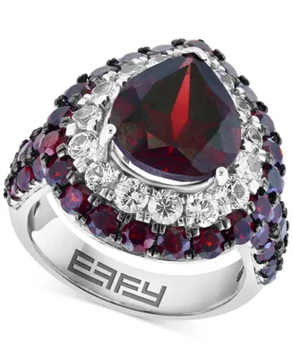 Effy Garnet (7-1/3 ct. t.w.) & White Topaz (1-1/2 ct. t.w.) Pear Halo Ring in Sterling Silver