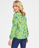 I.n.c. International Concepts Women's Printed Lace-Up Blouse, Created for Macy's