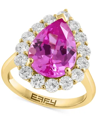 Effy Lab Grown Pink Sapphire (5-5/8 ct. t.w) & Lab Grown Diamond (1-1/3 ct. t.w.) Halo Ring in 14k Gold