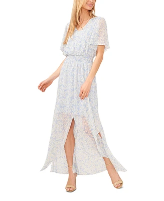CeCe Women's Clip Dot Floral Batwing Sleeve Maxi Dress