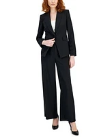 Tahari Asl Womens One Button Crepe Blazer Wide Leg Pants