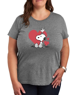 Air Waves Trendy Plus Peanuts Snoopy & Woodstock Valentine's Day Graphic T-shirt